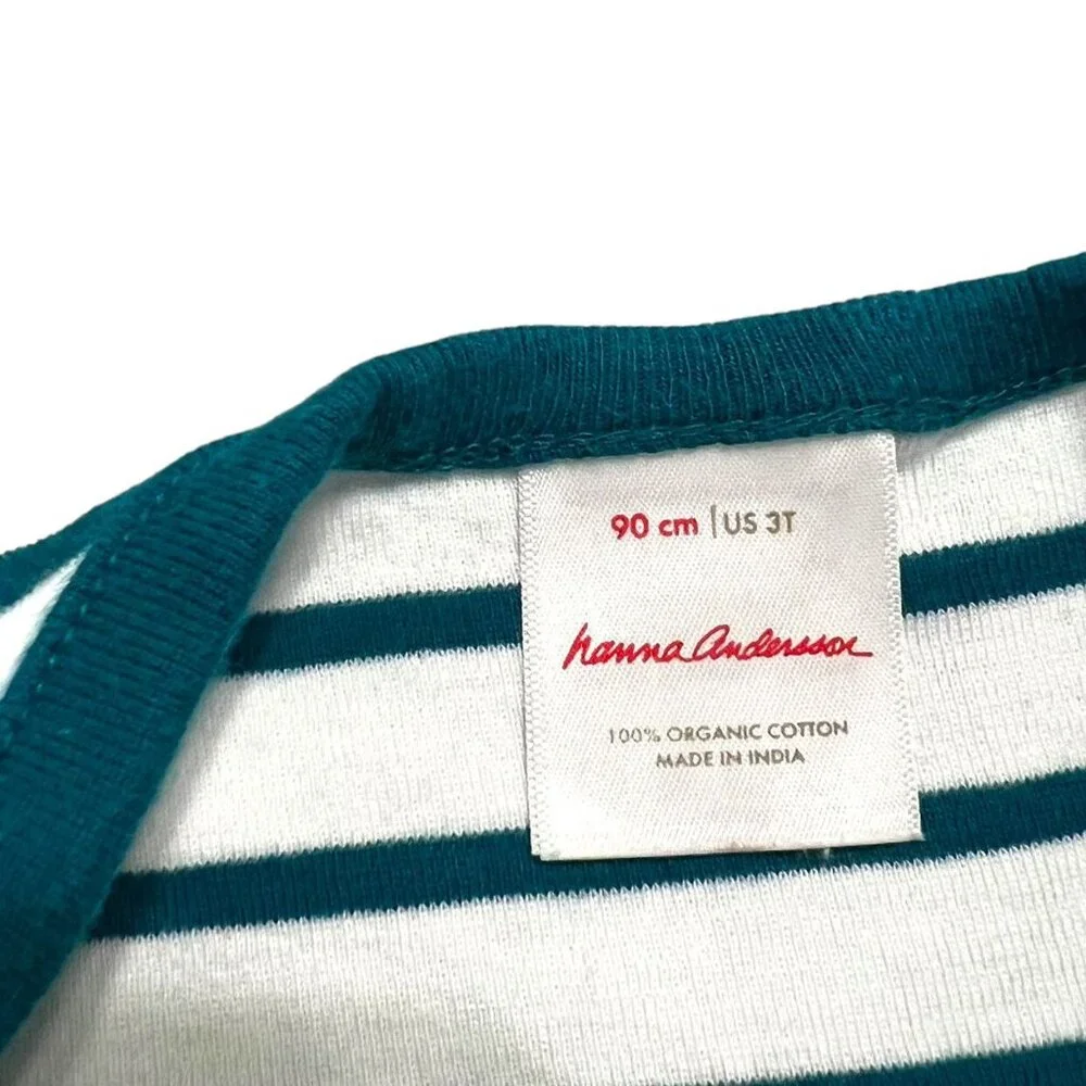 Hanna Andersson Sz 90 (3T) Teal Striped Dress & Bloomers